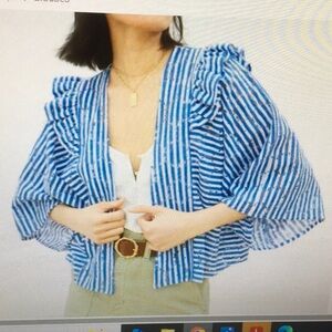 ANTHROPOLOGIE/STRIPE-CUT OUT OPEN FRONT WIDE SLEEVE SCRUG/NE